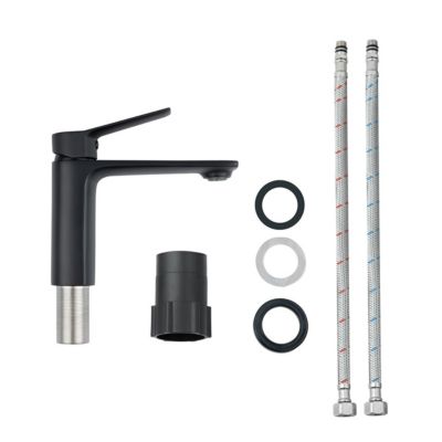 Pack Meuble prémonté 60 blanc-Vasque céramique-Robinet noir-Miroir JOY - bain-bain