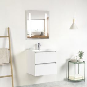 Pack Meuble prémonté 60 blanc-Vasque résine-Robinet chromé-Miroir ELY - bain-bain