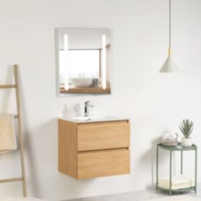 Pack Meuble prémonté 60 bois-Vasque céramique-Robinet chromé-Miroir ELY - bain-bain