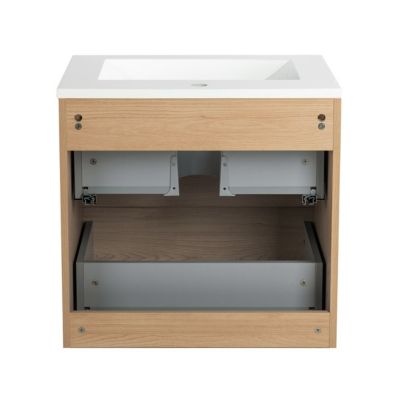 Pack Meuble prémonté 60 bois-Vasque résine-Robinet noir-Miroir JOY - bain-bain