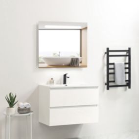 Pack Meuble prémonté 80 blanc-Vasque céramique-Robinet noir-Miroir RIMA - bain-bain