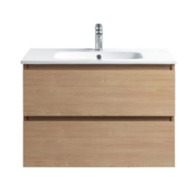 Pack Meuble prémonté 80 bois-Vasque céramique-Robinet chromé-Miroir ELY - bain-bain