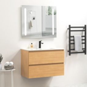 Pack Meuble prémonté 80 bois-Vasque céramique-Robinet noir-Miroir ELY - bain-bain