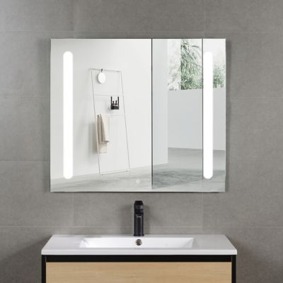 Pack Meuble prémonté 80 bois-Vasque résine-Robinet chromé-Miroir ELY - bain-bain