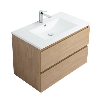 Pack Meuble prémonté 80 bois-Vasque résine-Robinet chromé-Miroir ELY - bain-bain