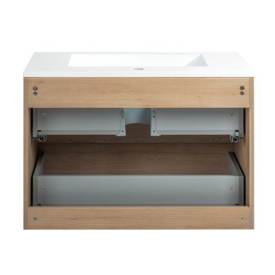 Pack Meuble prémonté 80 bois-Vasque résine-Robinet chromé-Miroir ELY - bain-bain