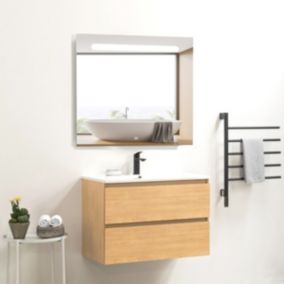 Pack Meuble prémonté 80 bois-Vasque résine-Robinet noir-Miroir RIMA - bain-bain