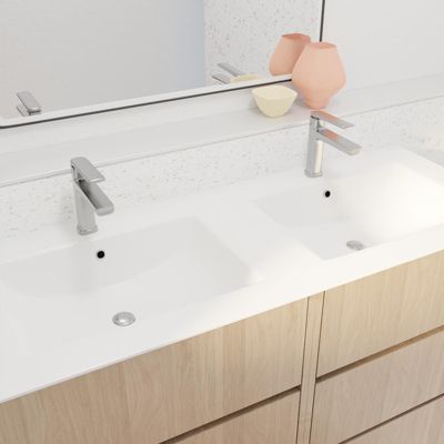 Pack Meuble Salle de Bains 120 cm Chêne Clair, 6 tiroirs avec Vasque Céramique - XENOS