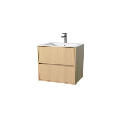 Pack Meuble Salle de Bains 60 cm Chêne Clair, 2 tiroirs avec Vasque Céramique - XENOS