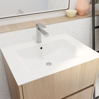 Pack Meuble Salle de Bains 60 cm Chêne Clair, 3 tiroirs avec Vasque Céramique - XENOS
