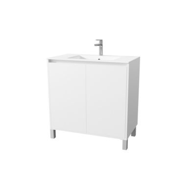 Pack Meuble Salle de Bains 80 cm Blanc, 2 portes avec Vasque Céramique - XENOS