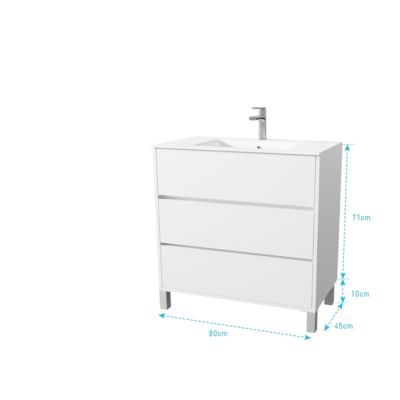 Pack Meuble Salle de Bains 80 cm Laqué Blanc, 3 tiroirs avec Vasque Céramique - XENOS