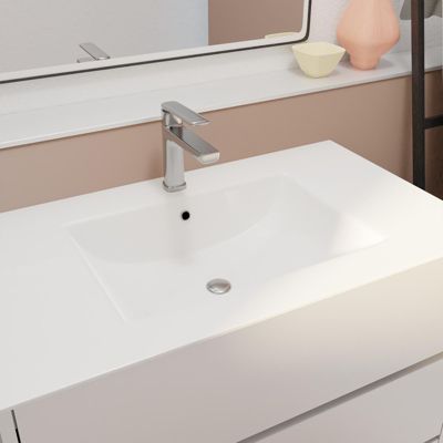 Pack Meuble Salle de Bains 80 cm Laqué Blanc, 3 tiroirs avec Vasque Céramique - XENOS