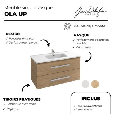 Pack meuble vasque 100 cm JACOB DELAFON Ola up chêne + miroir + spot