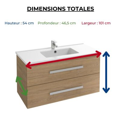 Pack meuble vasque 100 cm JACOB DELAFON Ola up chêne + miroir + spot