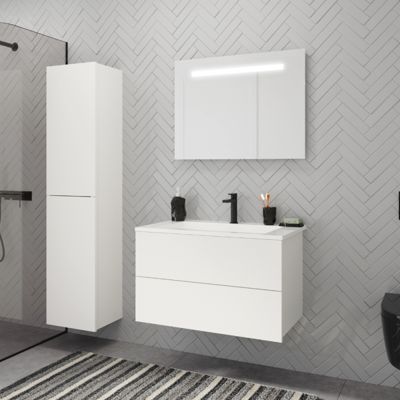 Pack meuble vasque 80 cm BURGBAD Cosmo blanc mat + miroir