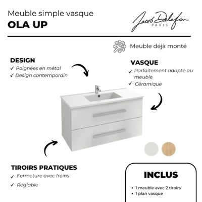 Pack meuble vasque 80 cm JACOB DELAFON Ola up blanc + miroir + spot
