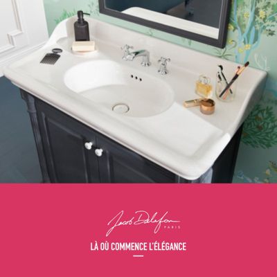 Pack meuble vasque JACOB DELAFON Cléo 1889 3 trous + miroir + mélangeur croisillon chromé