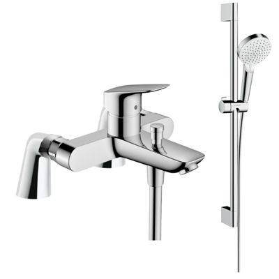 Pack mitigeur bain douche HANSGROHE Logis + ensemble de douche HANSGROHE Crometta chromé avec colonnettes