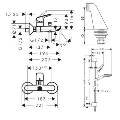 Pack mitigeur bain douche HANSGROHE Logis + ensemble de douche HANSGROHE Crometta chromé avec colonnettes