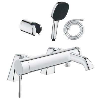 Pack mitigeur bain douche mécanique GROHE Essence + douchette carré  2 jets + flexible + support