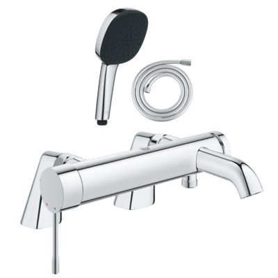 Pack mitigeur bain douche mécanique GROHE Essence + douchette carré  2 jets + flexible