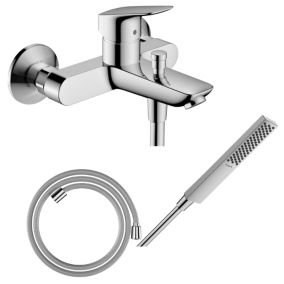 Pack mitigeur bain douche mécanique HANSGROHE Logis + Flexible Designflex + Pommeau HANSGROHE Pulsify E 100 EcoSmart chromé