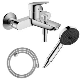 Pack mitigeur bain douche mécanique HANSGROHE Logis + Flexible Designflex+Pommeau Pulsify Select EcoSmart 105 3jets chromé