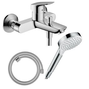 Pack mitigeur bain douche mécanique HANSGROHE Logis + Flexible Designflex + Pommeau Vernis Blend 100 EcoSmart 1jet chromé