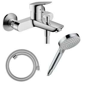 Pack mitigeur bain douche mécanique HANSGROHE Logis + Flexible Designflex + Pommeau Vernis Blend 100 EcoSmart 2jets chromé