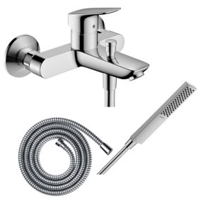 Pack mitigeur bain douche mécanique HANSGROHE Logis + Flexible Metaflex + Pommeau HANSGROHE Pulsify E 100 EcoSmart chromé