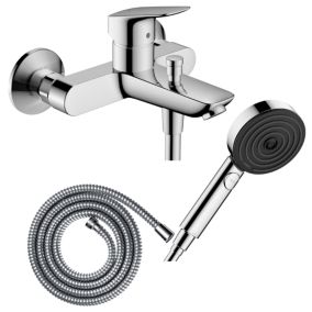 Pack mitigeur bain douche mécanique HANSGROHE Logis + Flexible Metaflex + Pommeau Pulsify Select EcoSmart 105 3jets chromé