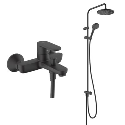 Pack mitigeur bain douche mécanique HANSGROHE Vernis Blend + colonne HANSGROHE Vernis Blend 200 noir mat