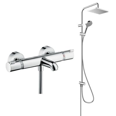 Pack mitigeur bain douche thermostatique HANSGROHE Ecostat Comfort + Colonne HANSGROHE Vernis Shape 230 chromé