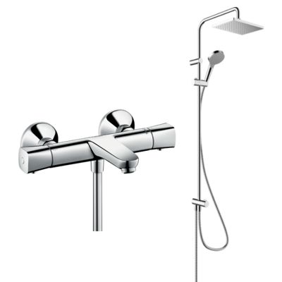 Pack mitigeur bain douche thermostatique HANSGROHE Ecostat Universal + colonne HANSGROHE Vernis Shape 230 chromé