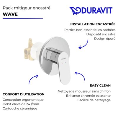 Pack mitigeur douche encastré DURAVIT Wave avec inverseur et corps encastré