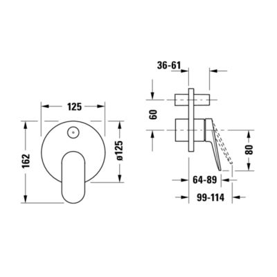 Pack mitigeur douche encastré DURAVIT Wave avec inverseur et corps encastré