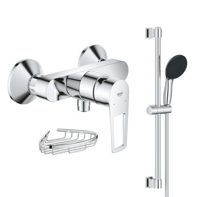 Pack mitigeur douche mécanique GROHE StartLoop + Ensemble de douche 2 jets avec barre + Panier porte-savon