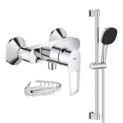 Pack mitigeur douche mécanique GROHE StartLoop + Ensemble  de douche 2 jets avec barre + Panier porte-savon