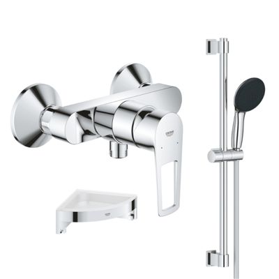 Pack mitigeur douche mécanique GROHE StartLoop + Ensemble de douche Start 2 jets avec barre + Tablette de douche d'angle