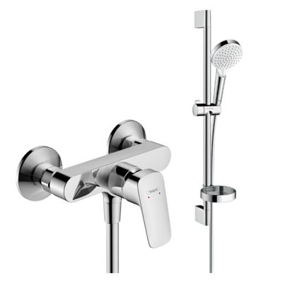 Pack mitigeur douche mécanique HANSGROHE Logis chromé + Ensemble de douche Crometta 2 jets blanc/chromé