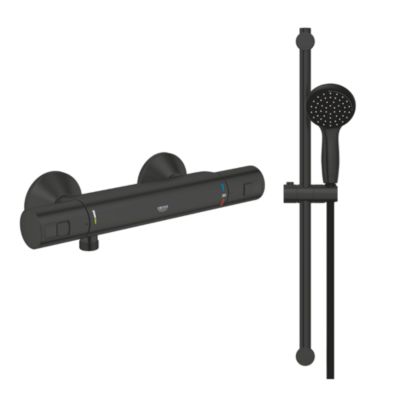 Pack mitigeur douche thermostatique GROHE Precision Start noir mat + ensemble GROHE Vitalio Start avec barre + support + pommeau