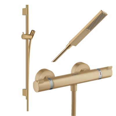 Pack mitigeur douche thermostatique HANSGROHE Ecostat Comfort + Barre Unica S Puro + flexible + Pommeau Pulsify E bronze brossé