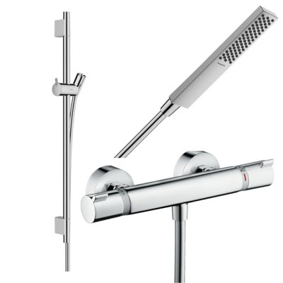 Pack mitigeur douche thermostatique HANSGROHE Ecostat Comfort + Barre Unica S Puro + flexible + Pommeau Pulsify E chromé