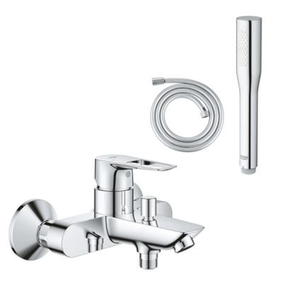 Pack mitigeur mécanique bain douche GROHE Start Loop + Douchette 1 jet Vitalio Get Stick et flexible
