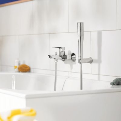 Pack mitigeur mécanique bain douche GROHE Start Loop + Douchette 1 jet Vitalio Get Stick et flexible