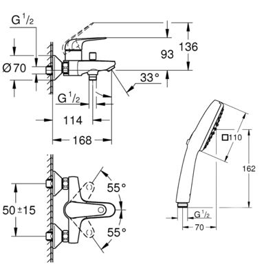 Pack mitigeur mécanique bain douche GROHE Swift + Douchette 2 jets Vitalio Start 110 + Flexible
