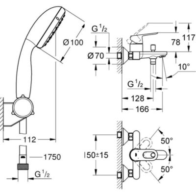 Pack mitigeur mécanique bain GROHE Bauloop et ensemble de douche GROHE Tempesta