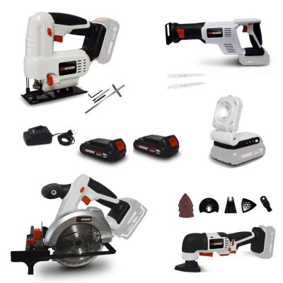 Pack Outillage X-Performer BATTERIES 2 Ah - Scie Sauteuse - Circulaire - Sabre - Multifonctions - Lampe LED
