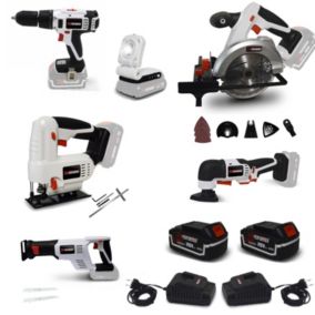 Pack Outillage X-Performer BATTERIES 4Ah - Perceuse Visseuse Scie Sauteuse - Circulaire - Sabre - Multifonctions - Lampe